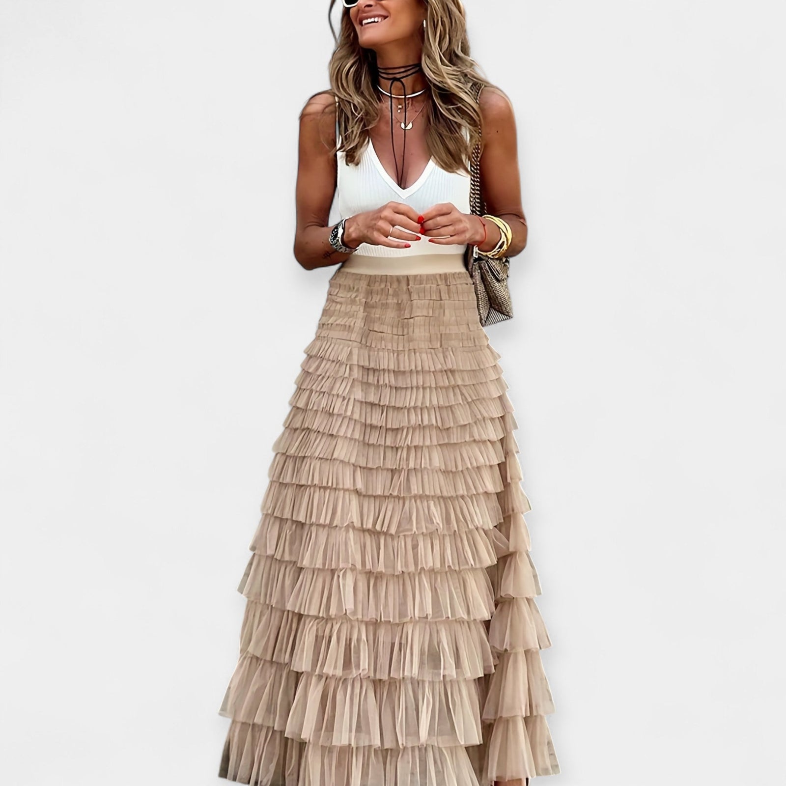 Boho Skirt with Mesh Satin Hem