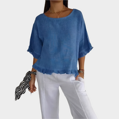 Airy Linen Blouse with Seams and Ruffles