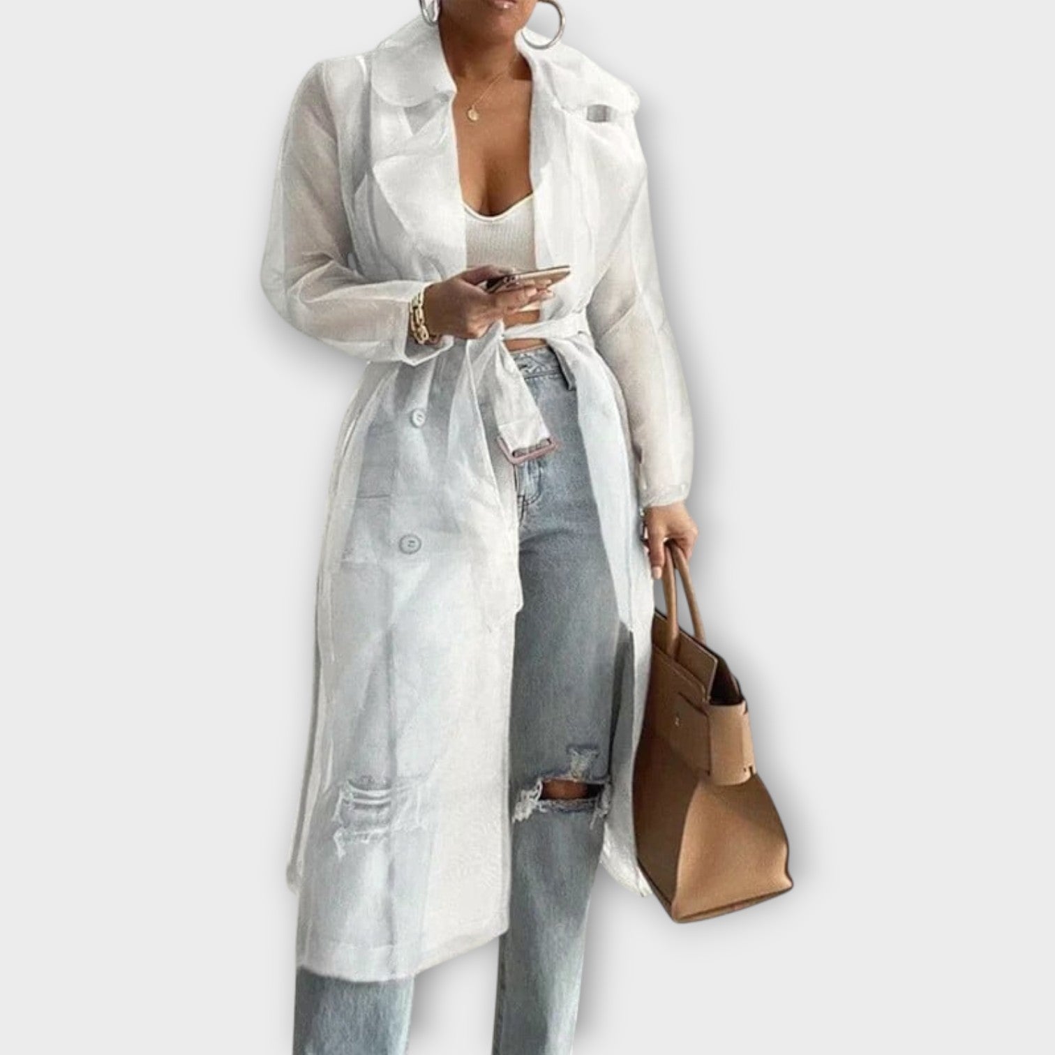 Sheer Belted Trench Coat