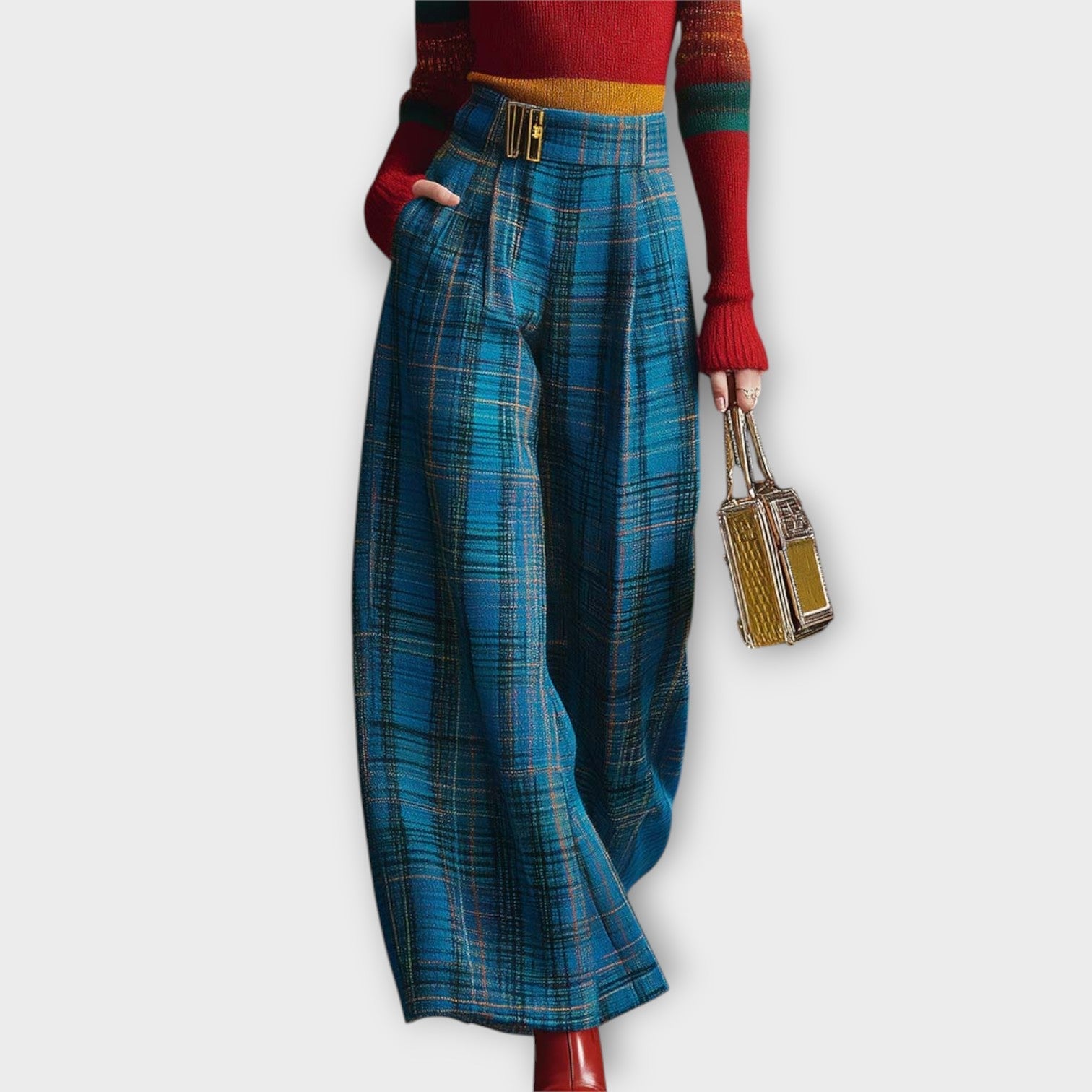 Plaid Wide-Leg Trousers