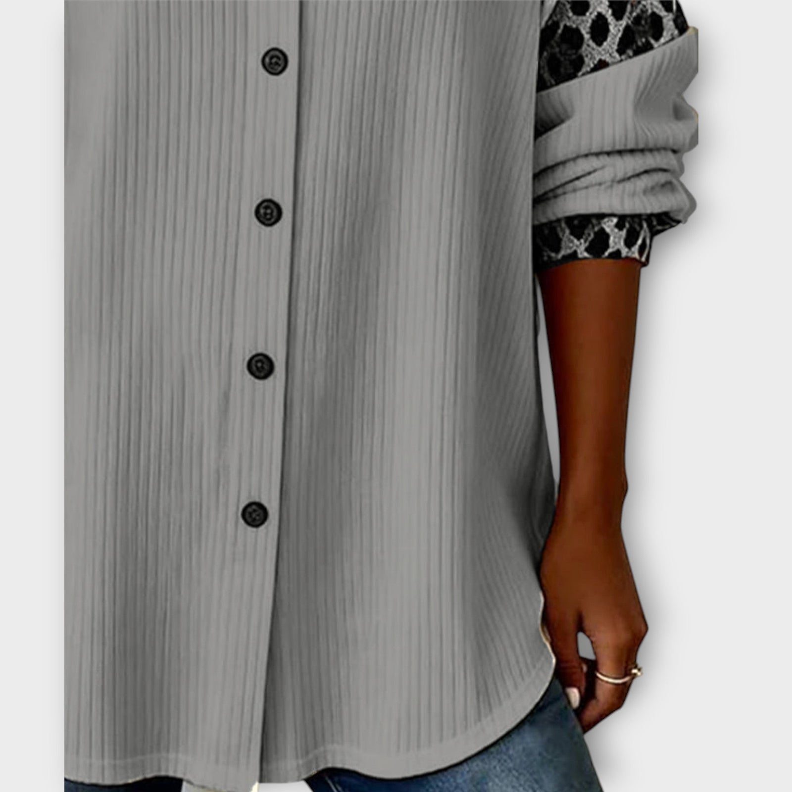 Leopard Patchwork Button-Down Top