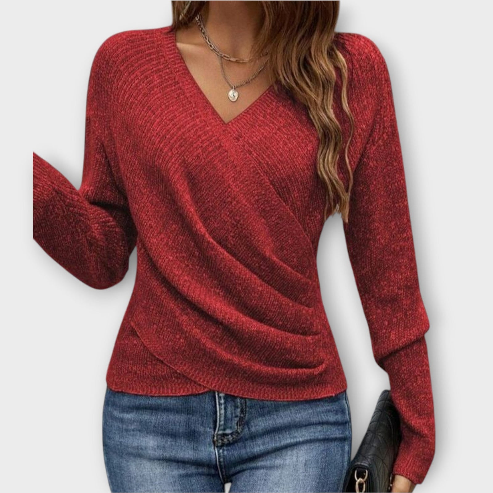 Soft Wrap-Style V-Neck Knit Top