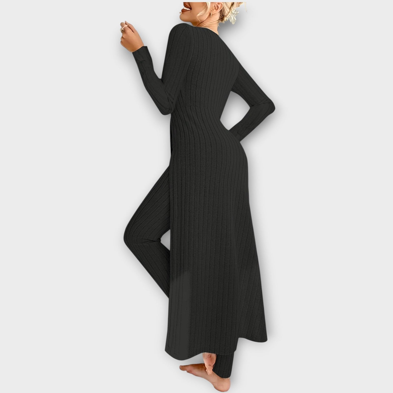 Ribbed Knit Lounge Set with Split Tunic