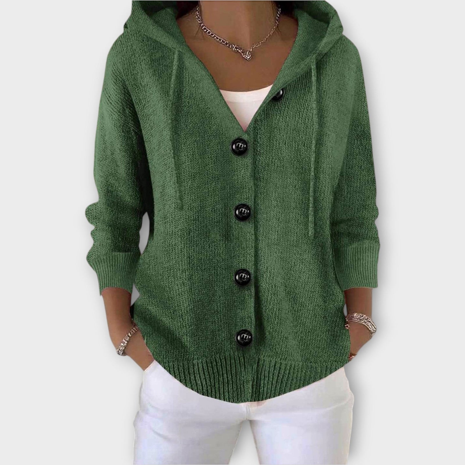 Cozy Button-Front Hooded Knit Cardigan