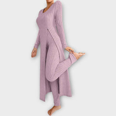 Ribbed Knit Lounge Set with Split Tunic