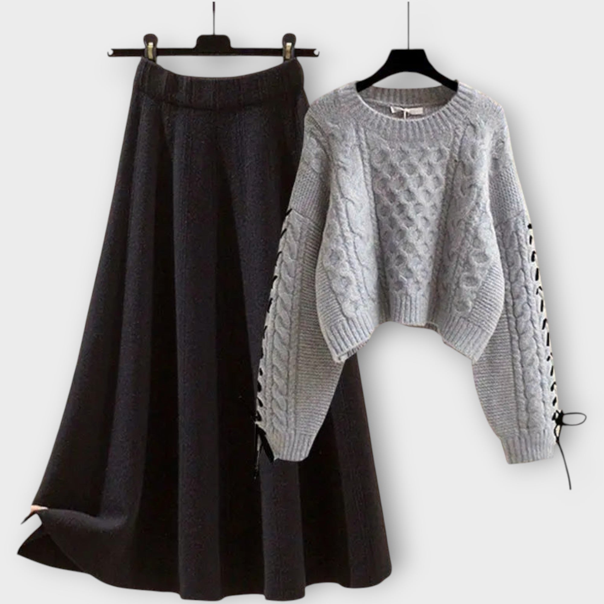 Cable Knit Sweater & Midi Skirt Set
