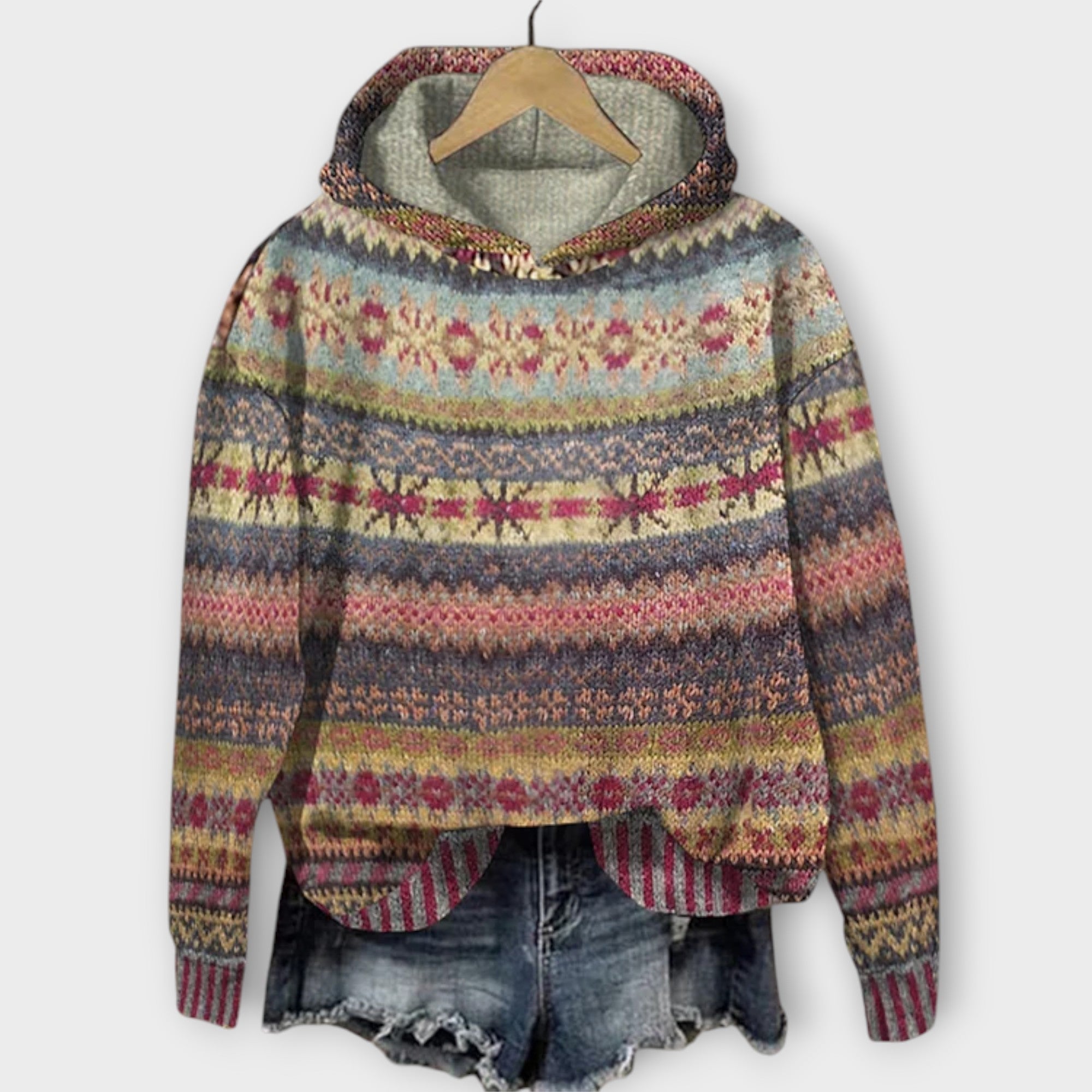 Cozy Patterned Knit Hoodie for Effortless Everyday Style