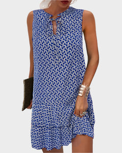 Mini Dress with Pattern and Neck Tie Detail