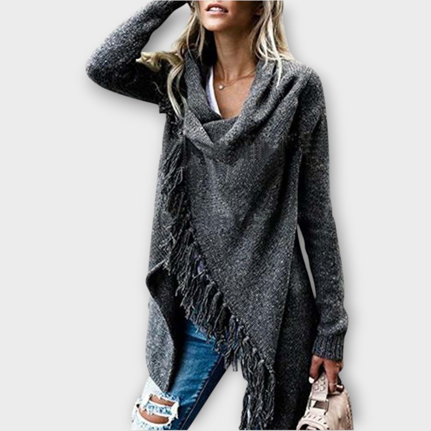 Cozy Fringe Wrap Knit Sweater