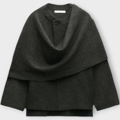 Draped Collar Wool-Blend Coat