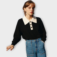 Classic Contrast-Collar Knit Top