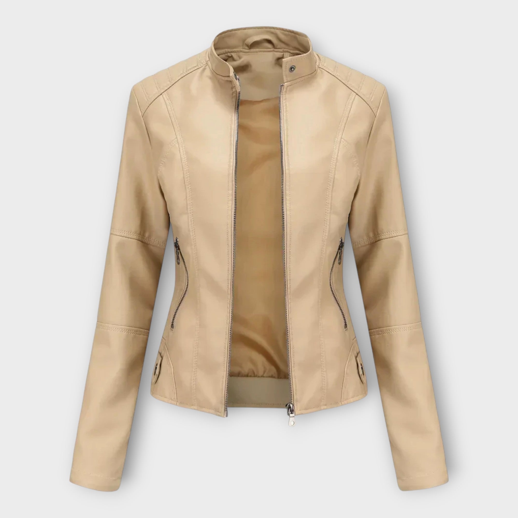 Modern Short Leather Jacket with Zipper