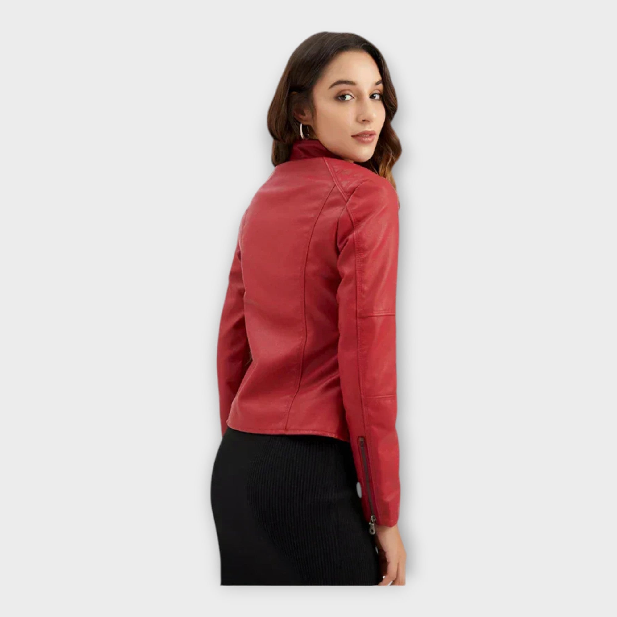 Modern Short Leather Jacket with Zipper
