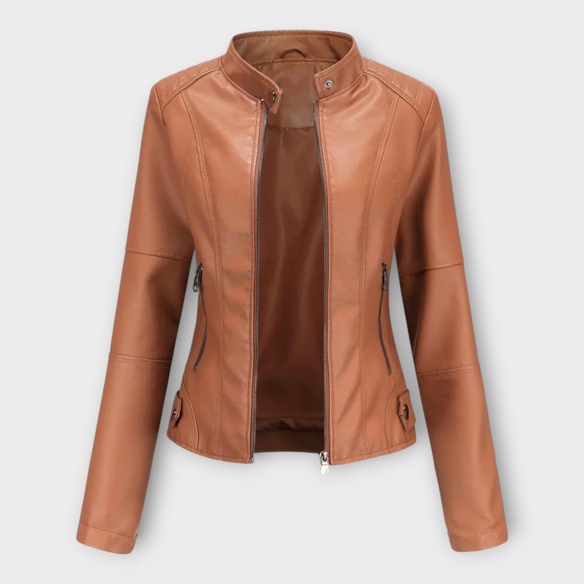 Modern Short Leather Jacket with Zipper