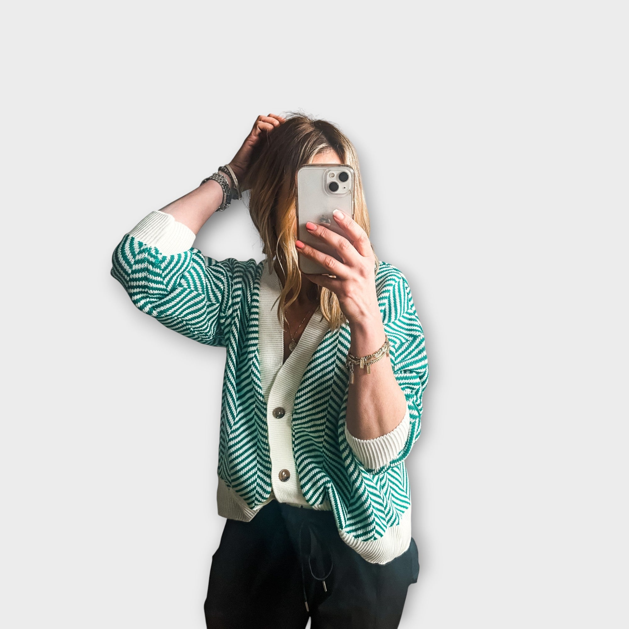 Chevron Knit Button Cardigan