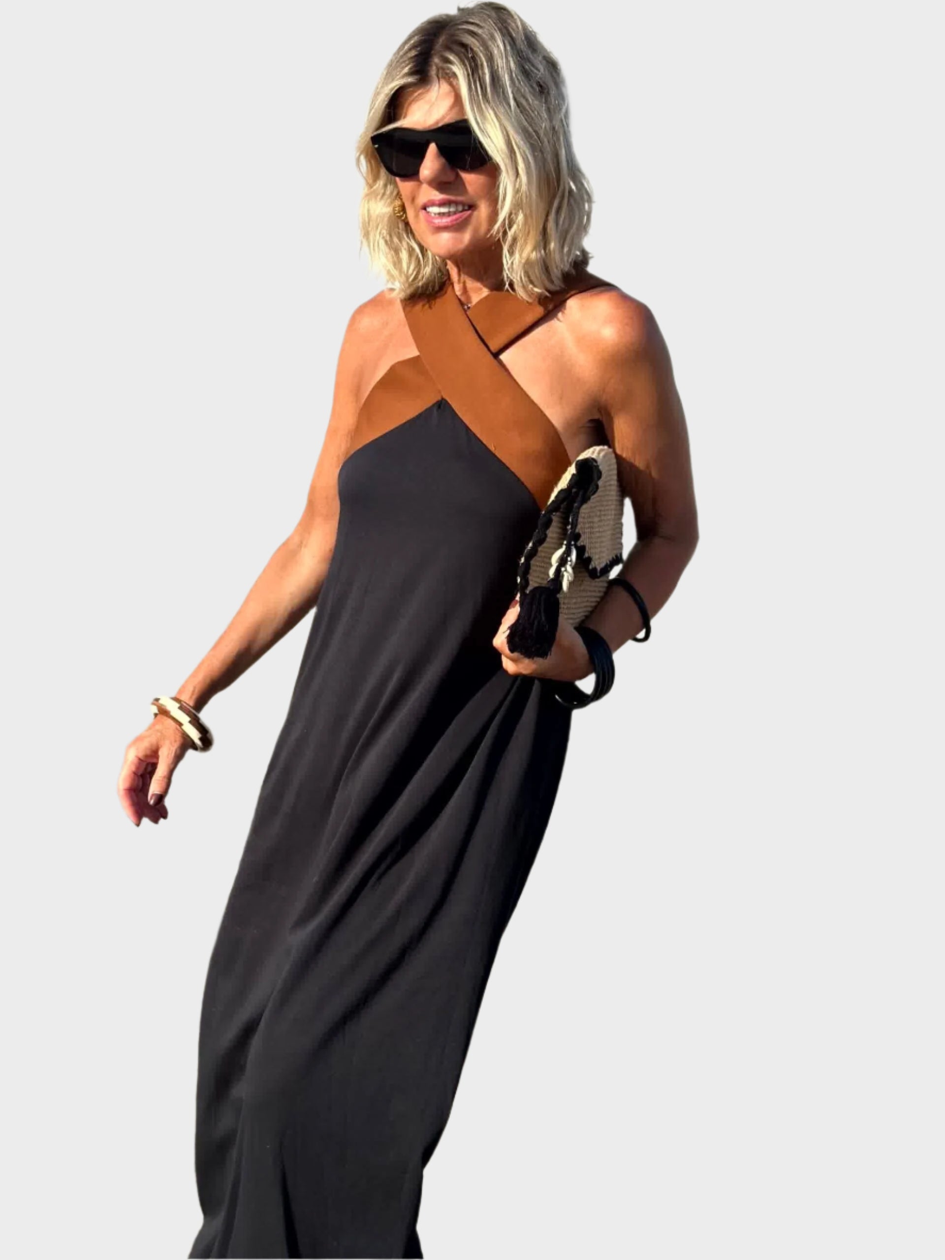 Elegant Backless Dress with Modern Cross Neckline