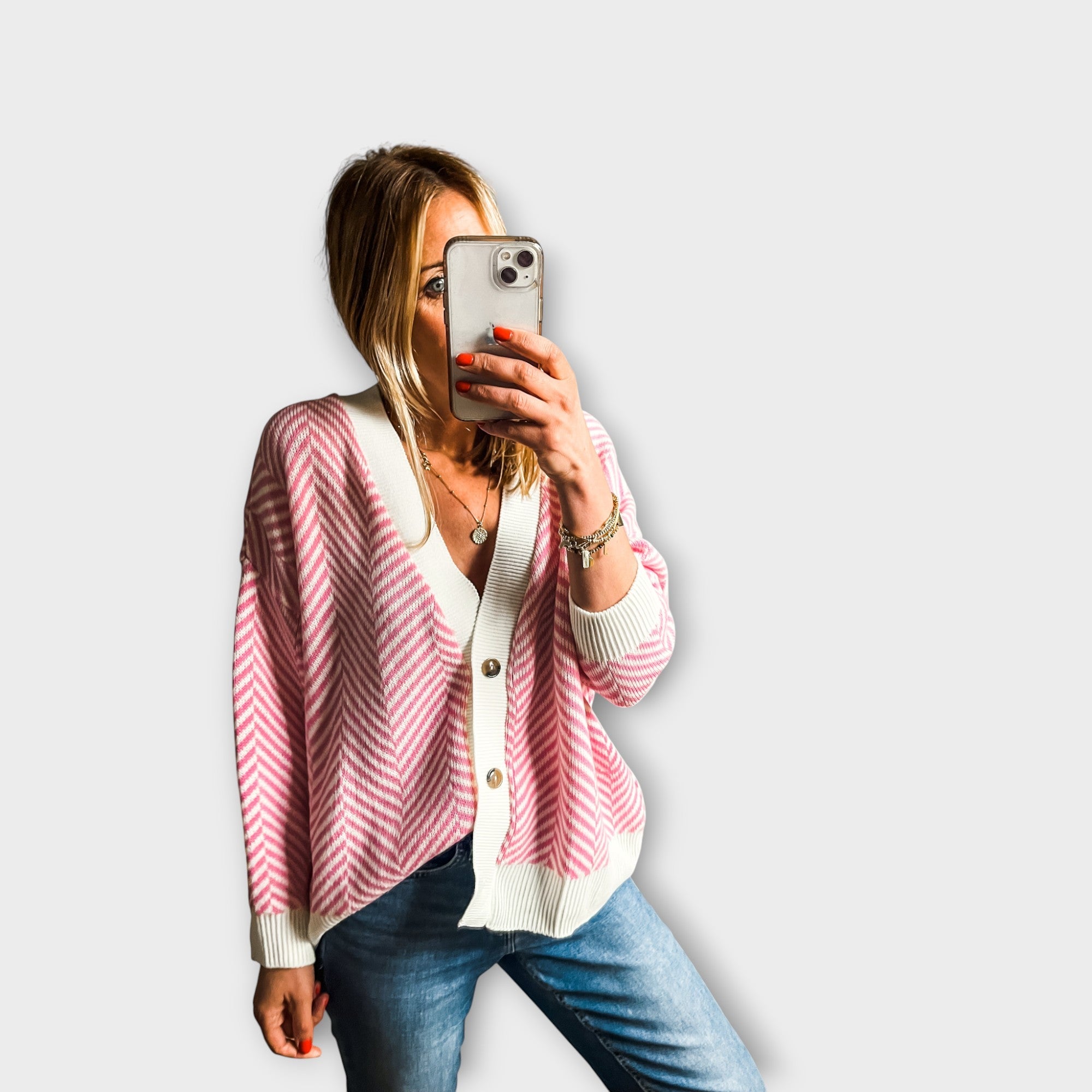 Chevron Knit Button Cardigan