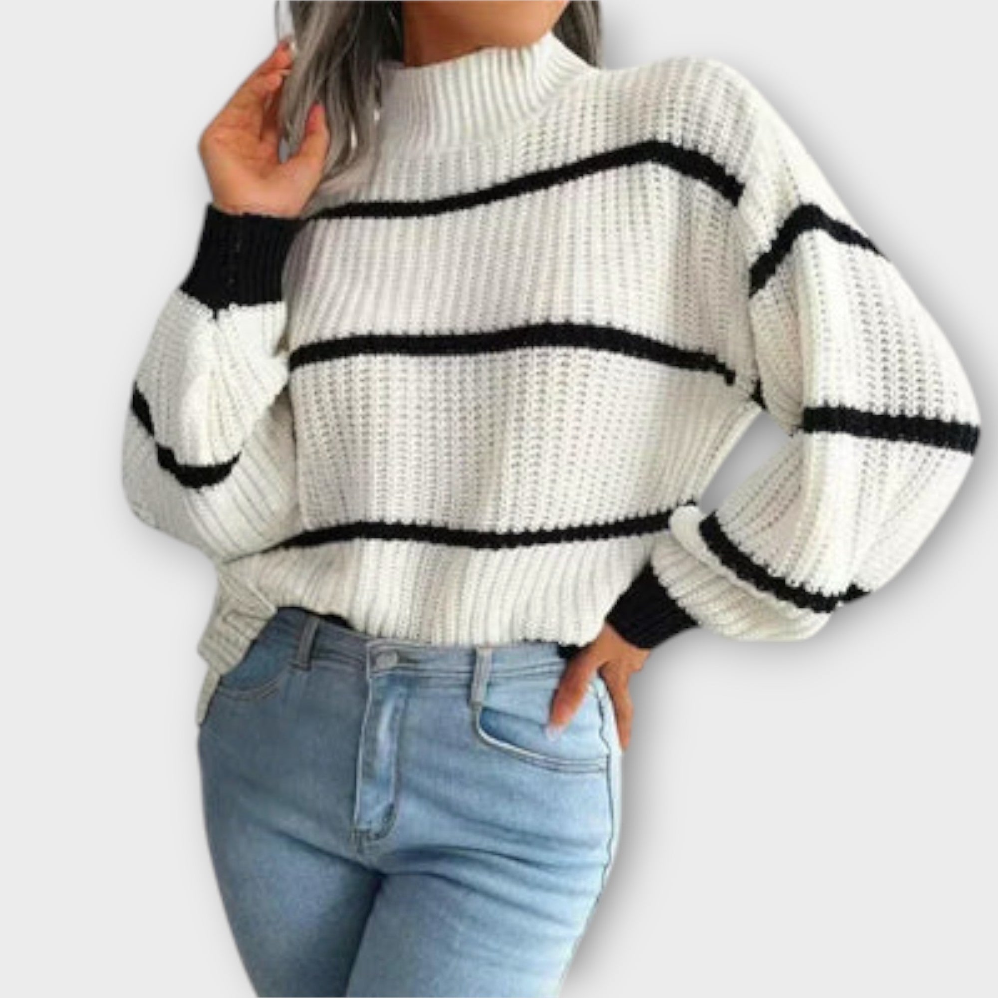 Chavala - Roll Neck Sweater with Stripes