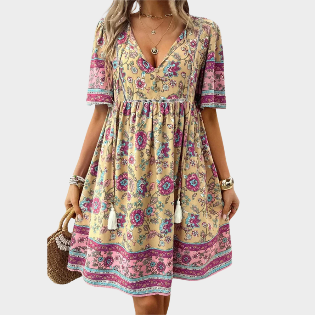 Airy Bohemian Dress with Pattern and Embroidery