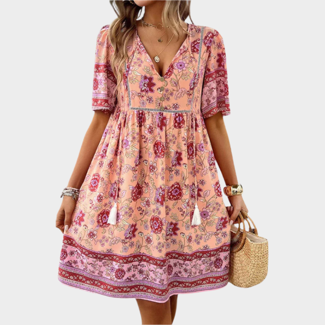 Airy Bohemian Dress with Pattern and Embroidery