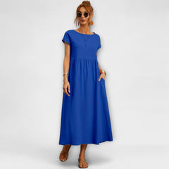 Midi Dress with Simple Line and Side Pockets