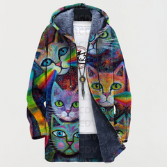 Hooded Jacket with Cat on Rainbow