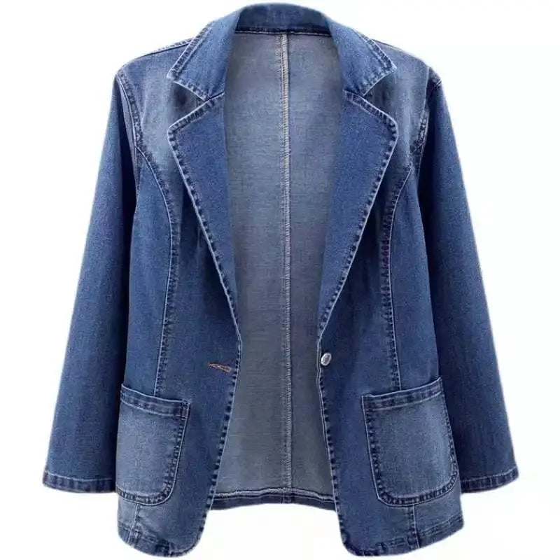 Relaxed Fit Single-Button Denim Blazer