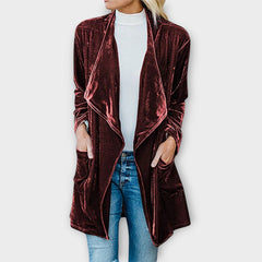 Elegant Velvet Draped Cardigan