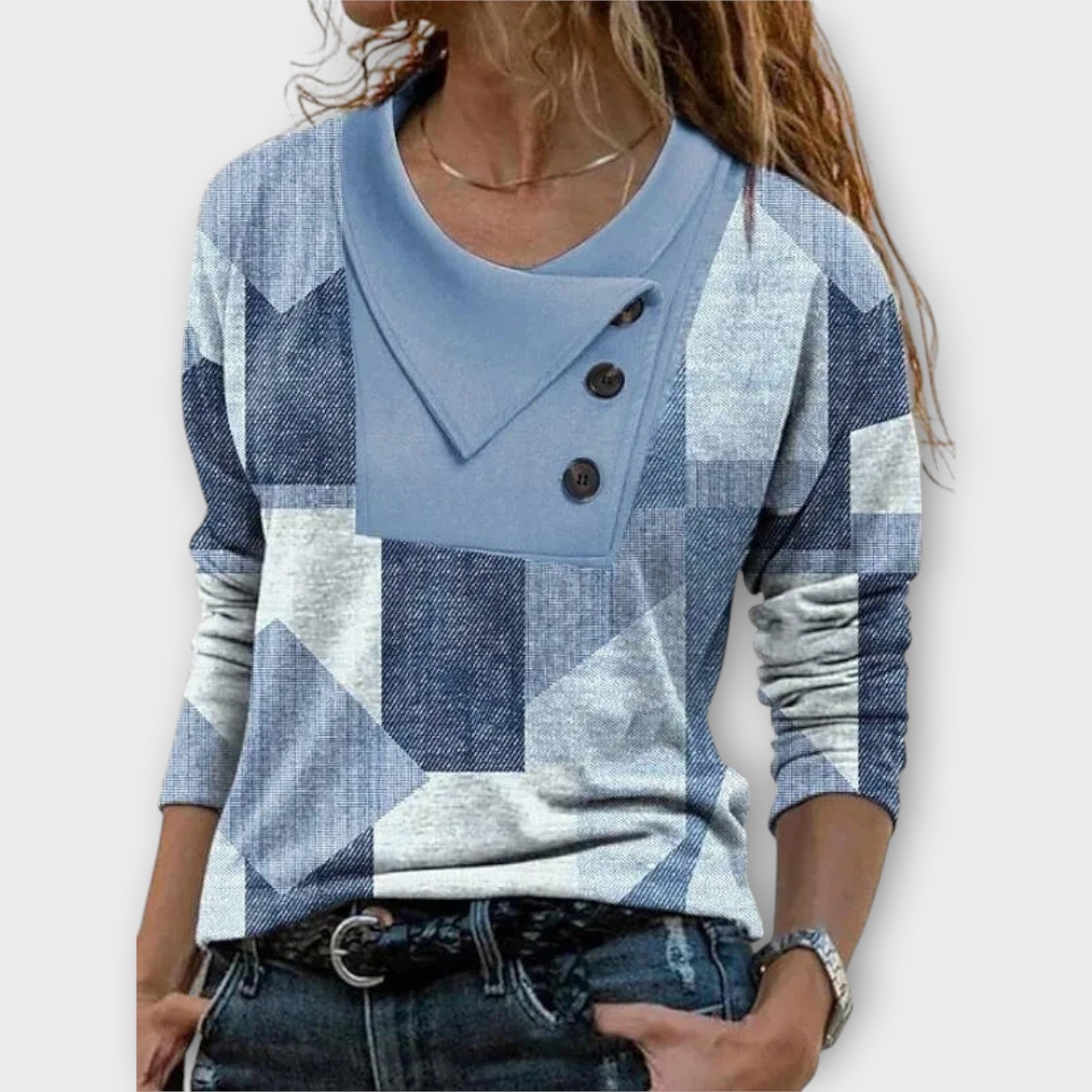 Asymmetrical Button Patchwork Top
