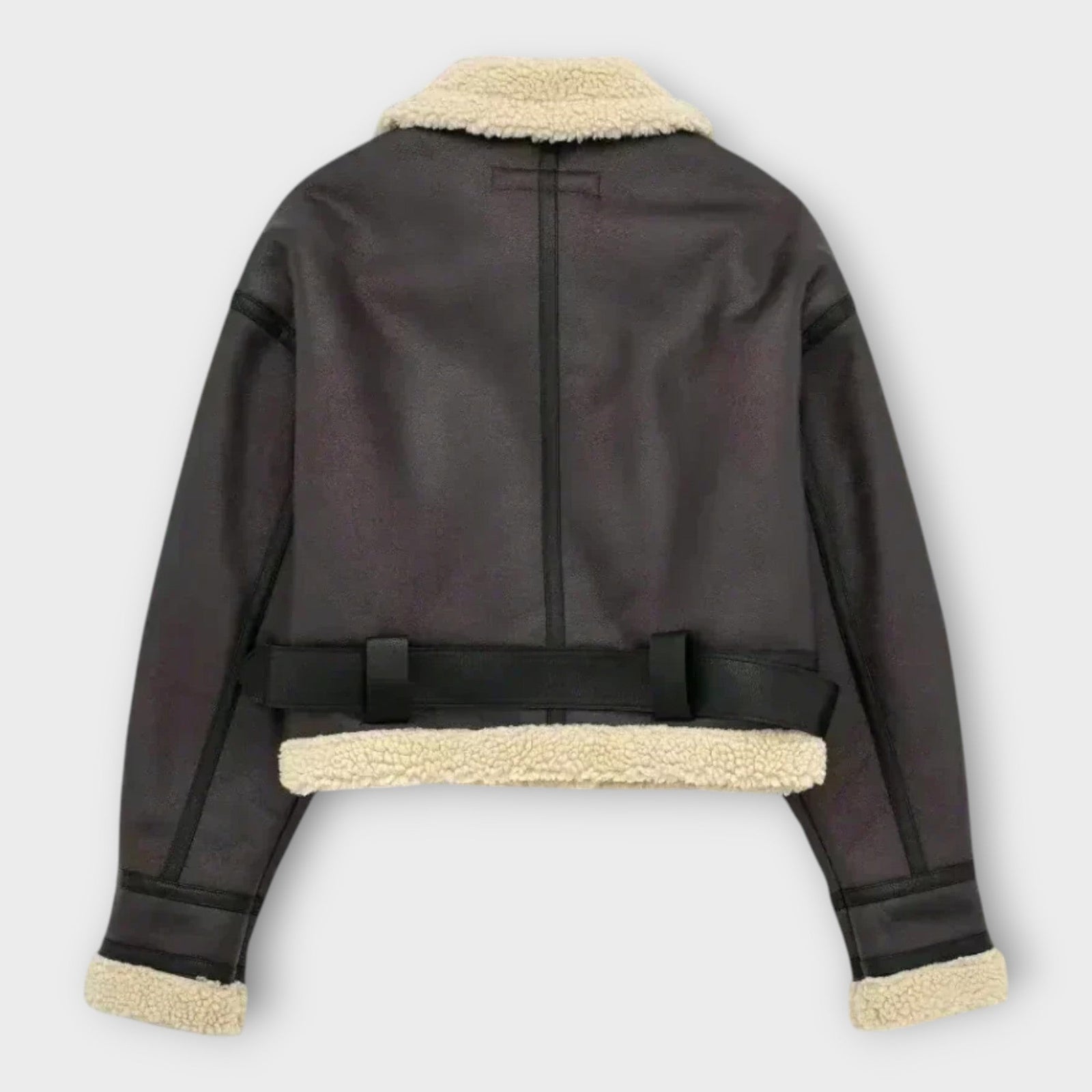 Leather Short Jacket with Fur and Belt