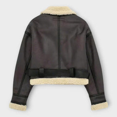 Leather Short Jacket with Fur and Belt