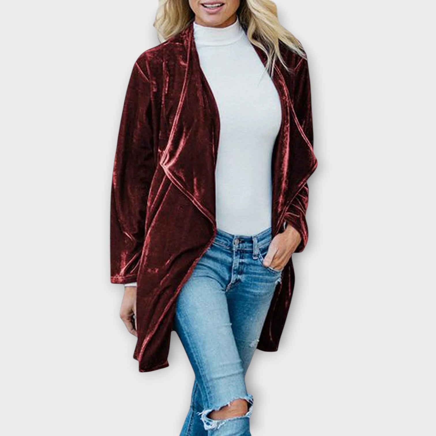 Elegant Velvet Draped Cardigan