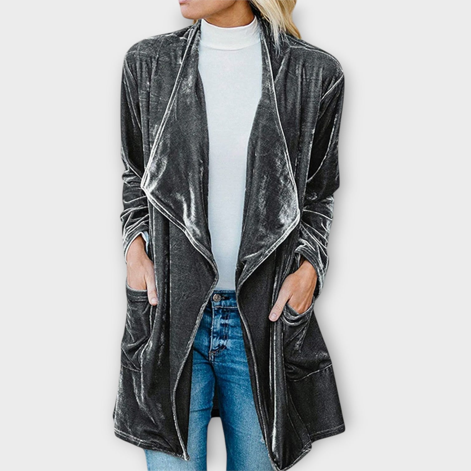 Elegant Velvet Draped Cardigan