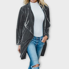 Elegant Velvet Draped Cardigan