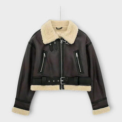 Leather Short Jacket with Fur and Belt