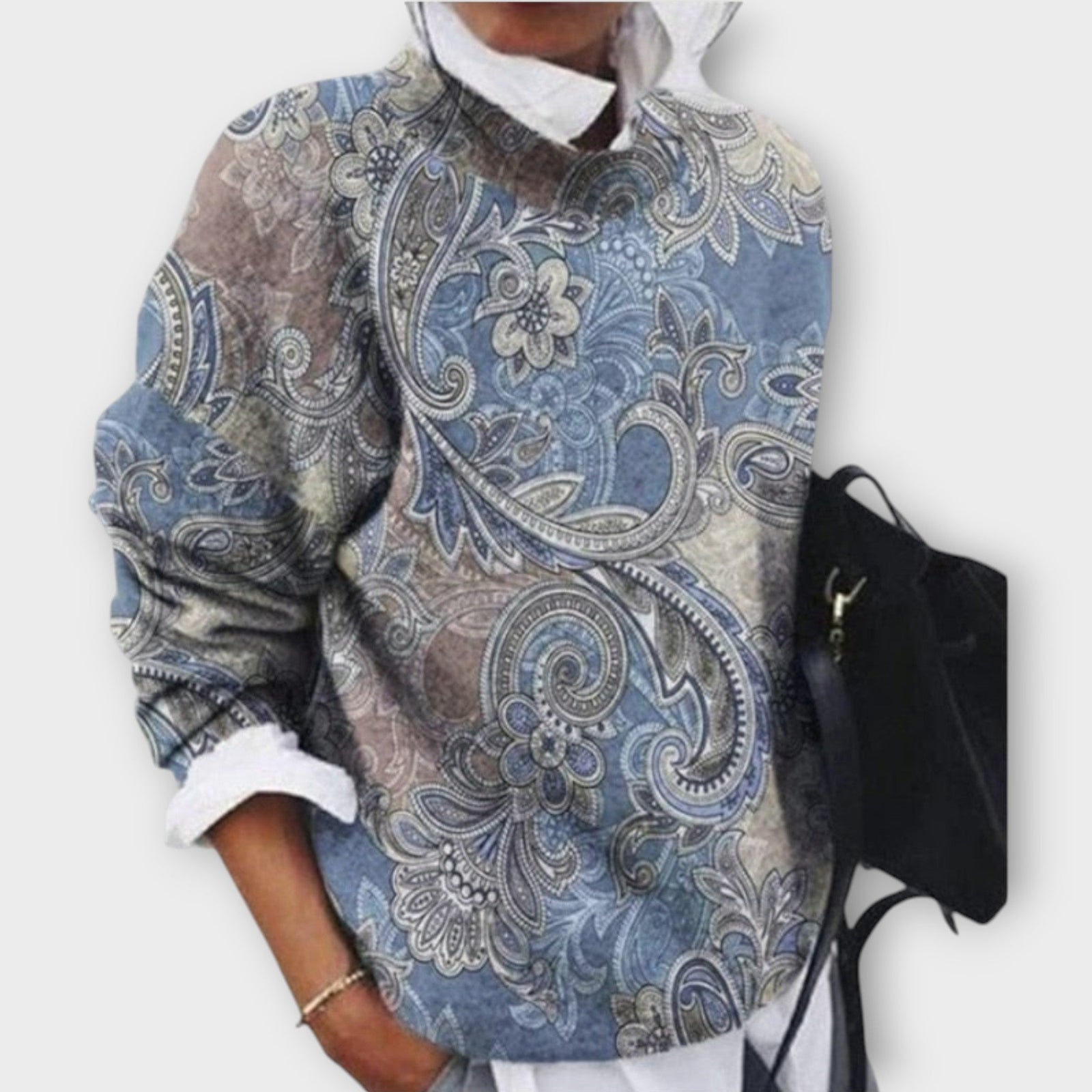 Elegant Patterned Sweater with Artistic Detailing