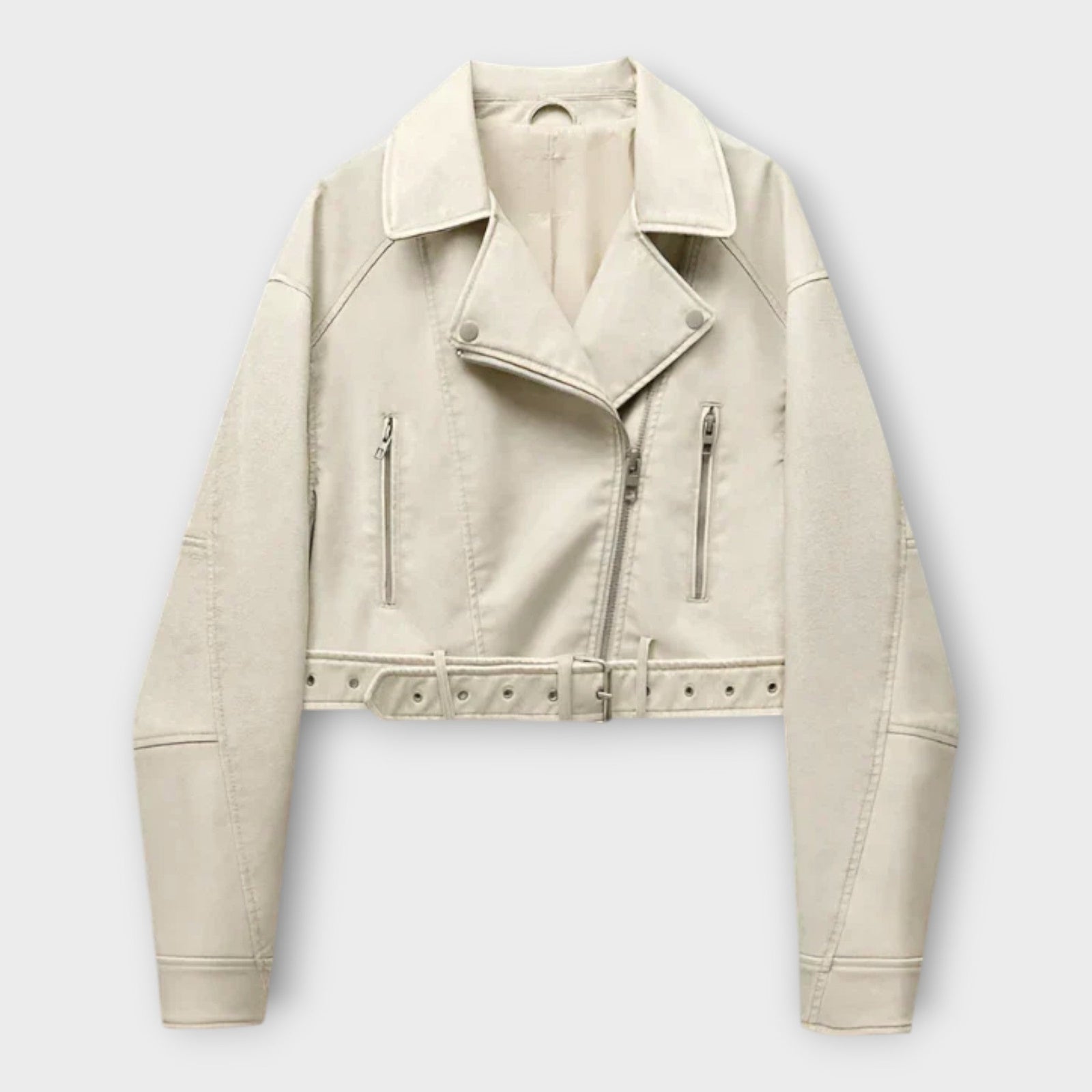 Modern Short Leather Jacket with Belt and Refined Aesthetic