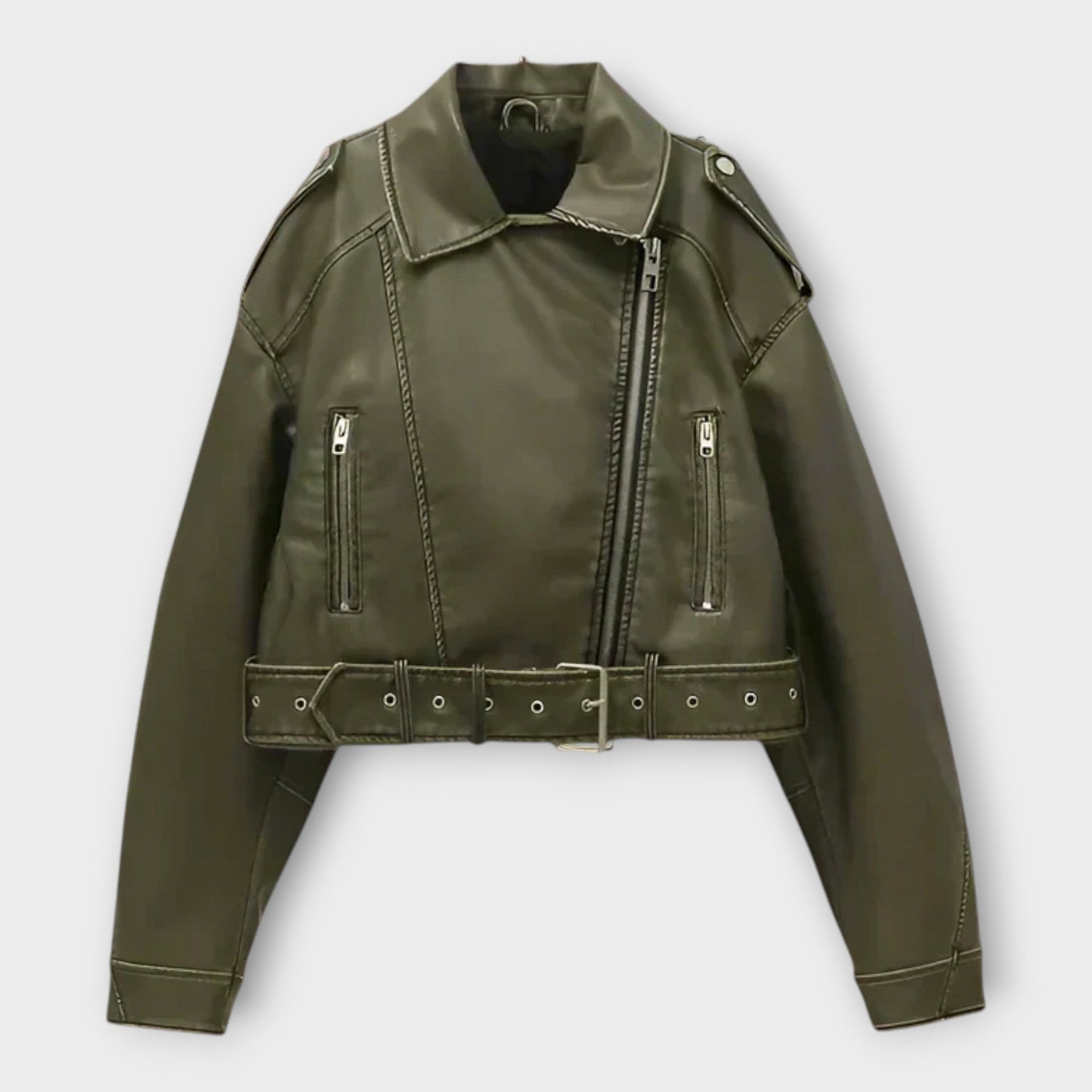 Modern Short Leather Jacket with Belt and Refined Aesthetic