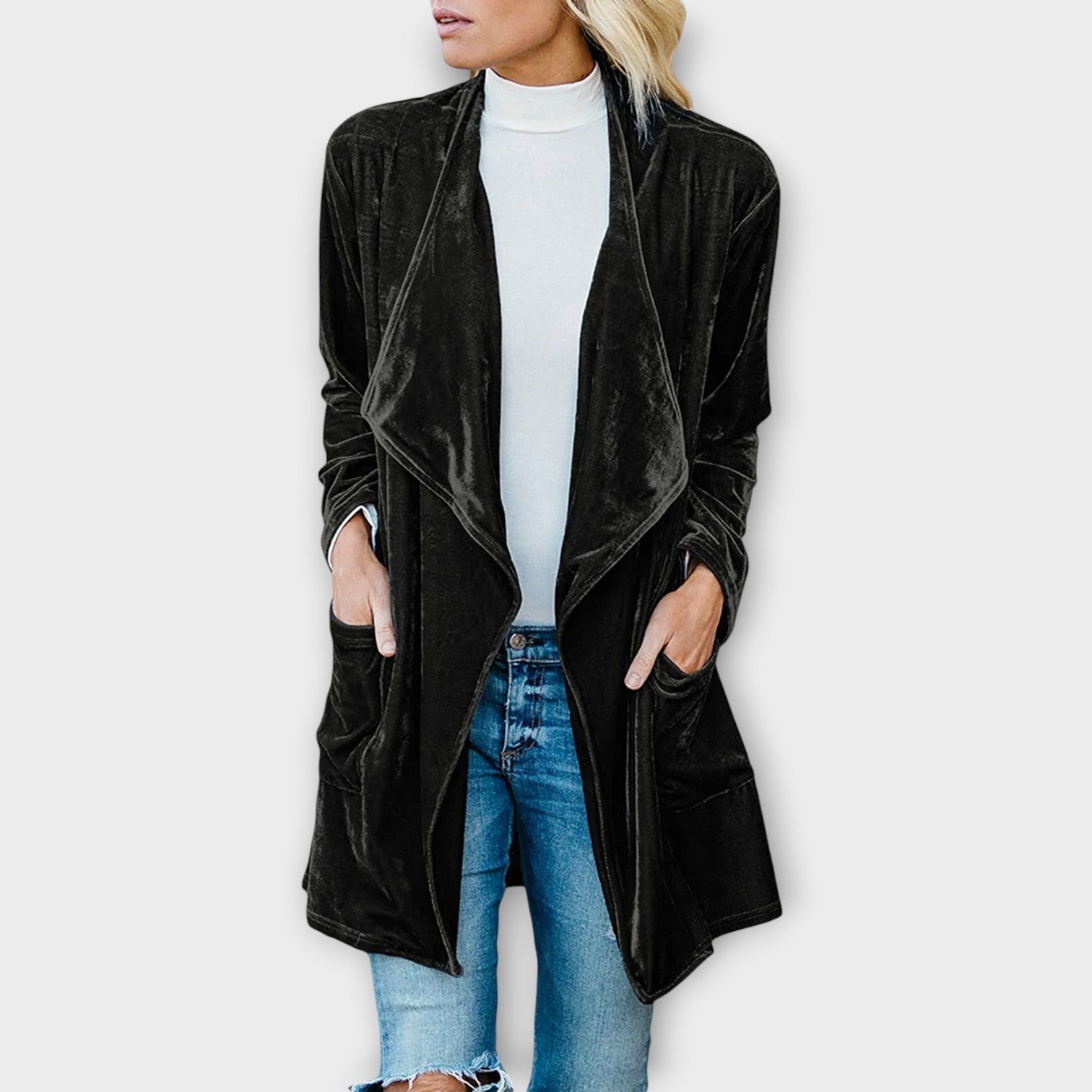 Elegant Velvet Draped Cardigan