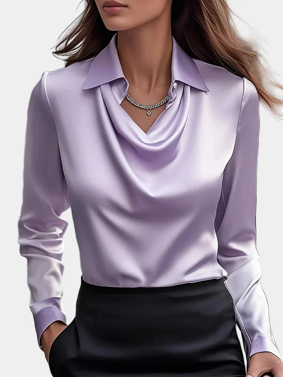 Elegant Satin Blouse with Draped Neckline