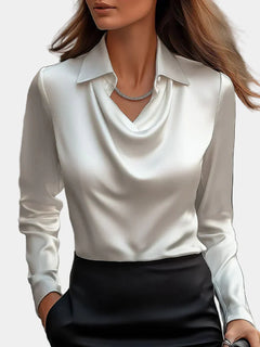 Elegant Satin Blouse with Draped Neckline