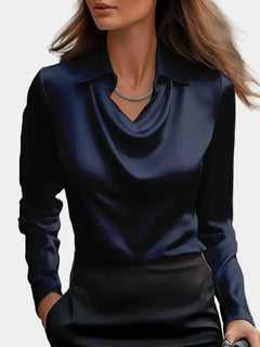 Elegant Satin Blouse with Draped Neckline