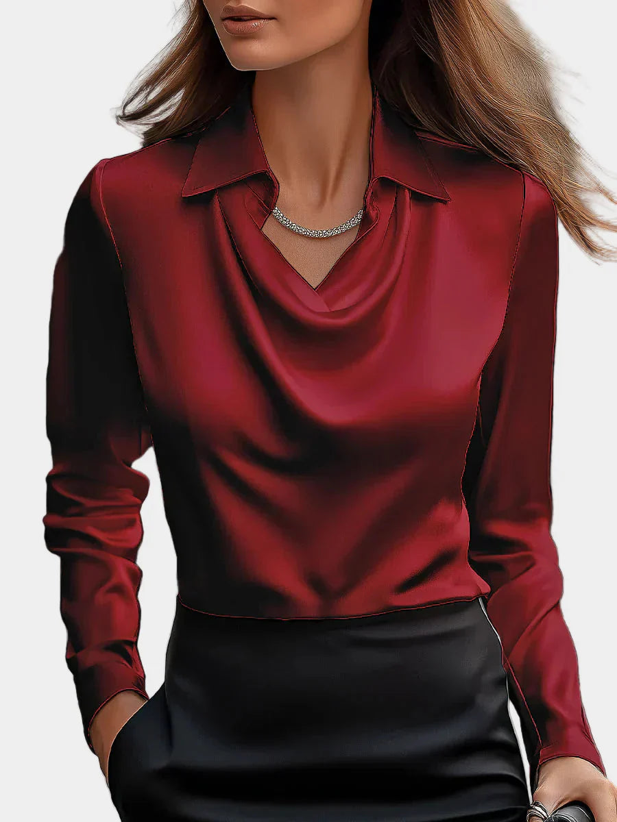 Elegant Satin Blouse with Draped Neckline
