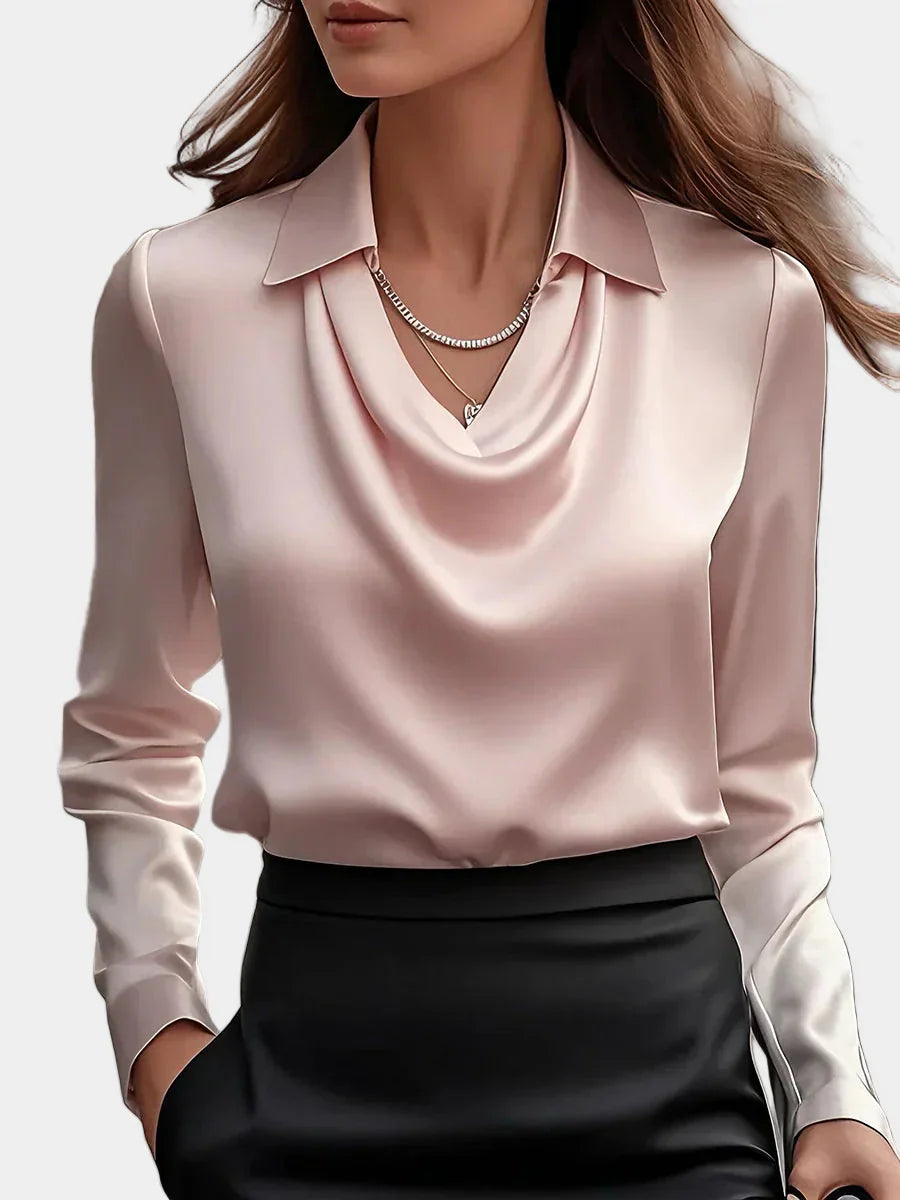 Elegant Satin Blouse with Draped Neckline