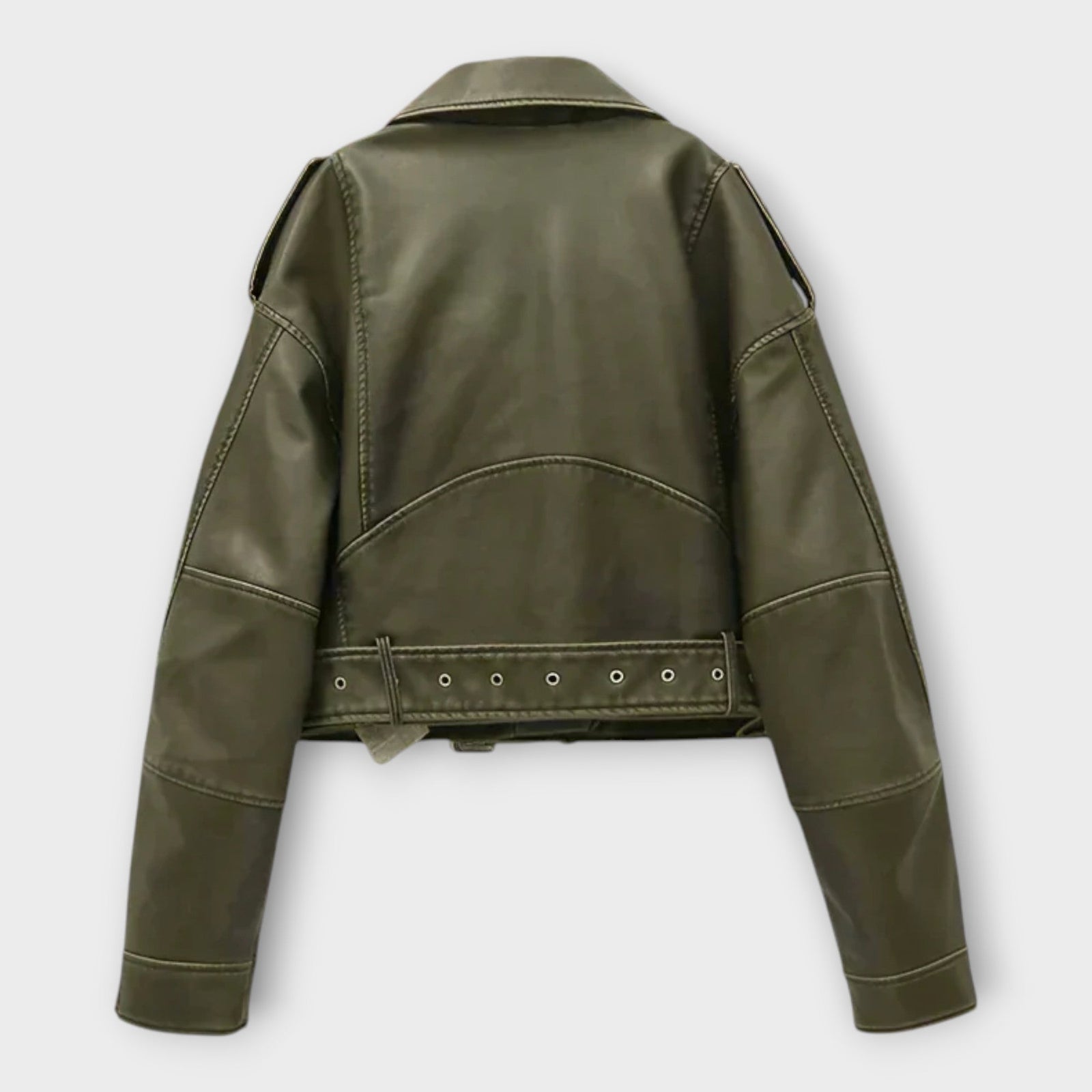 Modern Short Leather Jacket with Belt and Refined Aesthetic