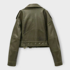 Modern Short Leather Jacket with Belt and Refined Aesthetic