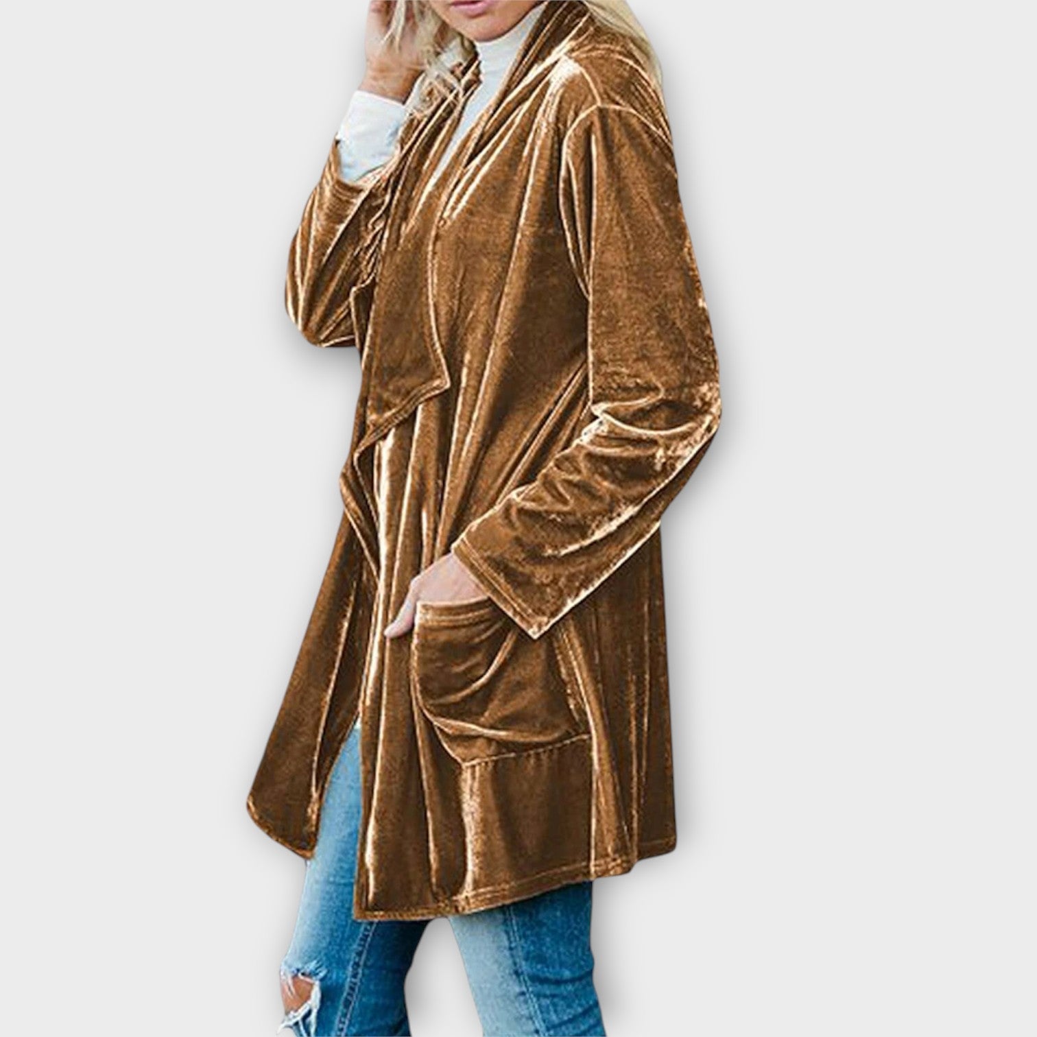 Elegant Velvet Draped Cardigan