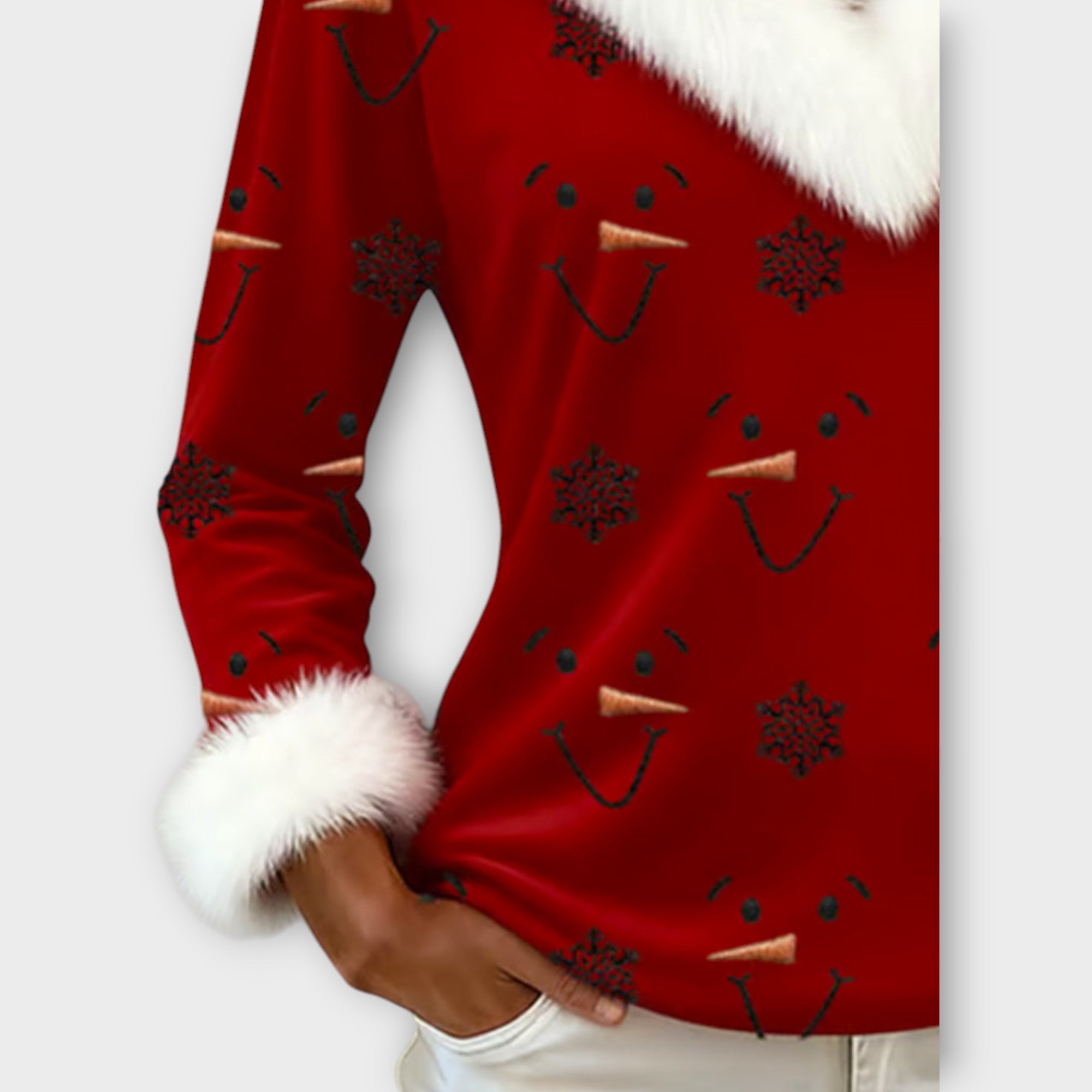 Frosty Smile Faux-Fur Holiday Top