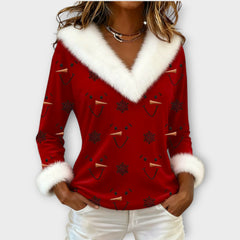 Frosty Smile Faux-Fur Holiday Top