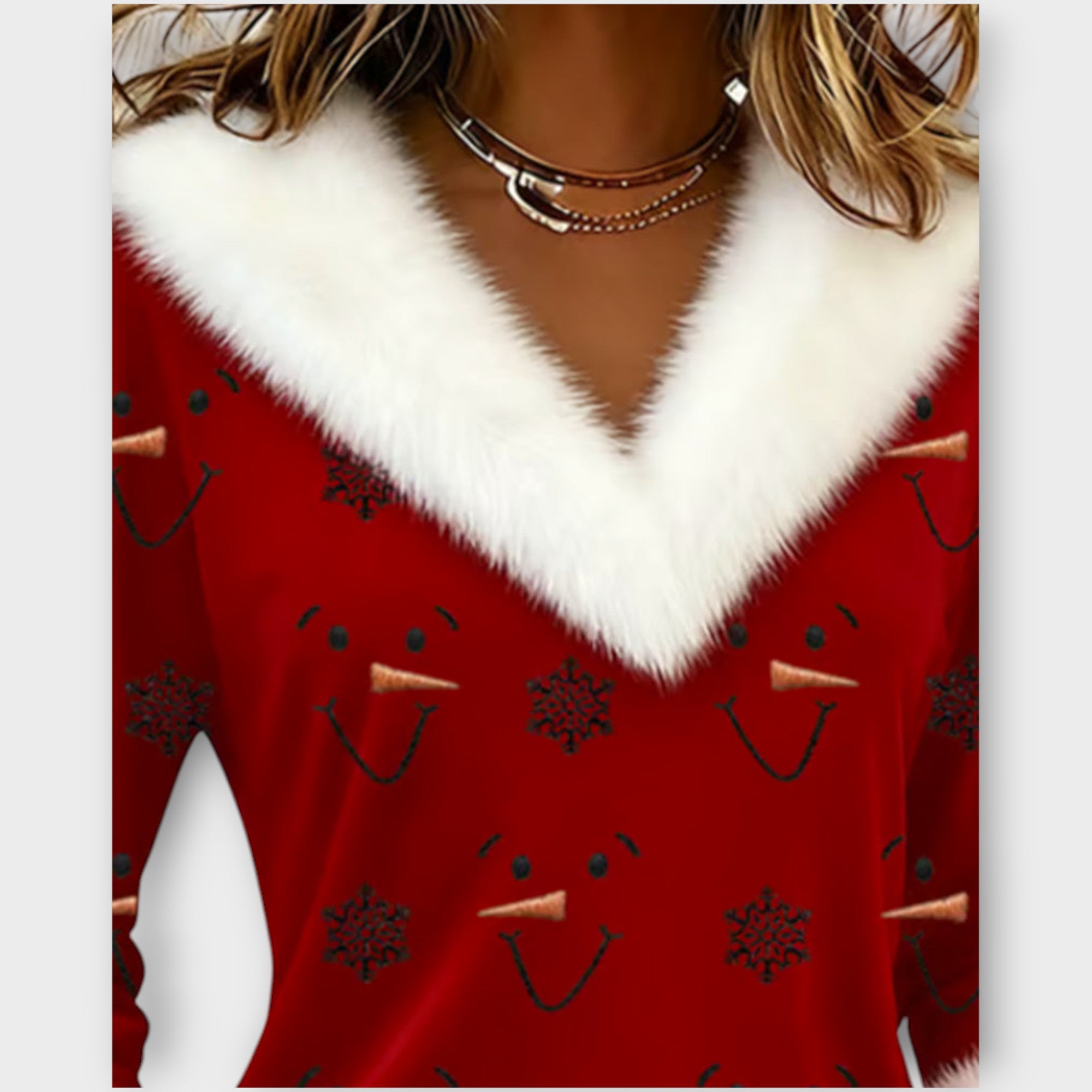 Frosty Smile Faux-Fur Holiday Top